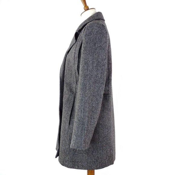 Vintage Gray Wool Herringbone Pea Coat Small - Picture 6 of 10